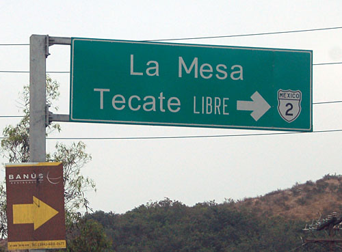 Mexico federal highway 2 on a green sign in Tijuana