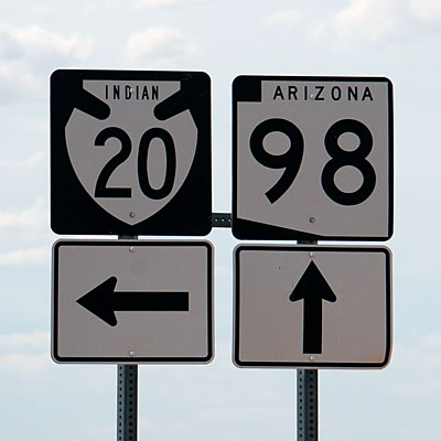 Arizona U. S. highway 89, Arizona state route 98, Arizona Indian route 20