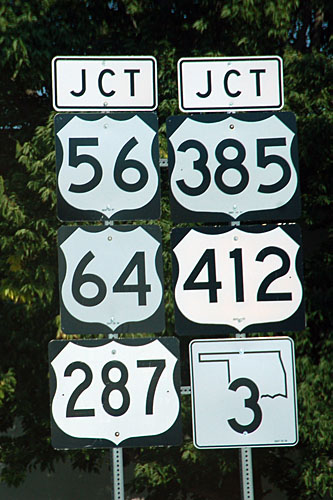 Oklahoma U. S. highway 56, Oklahoma U. S. highway 64, Oklahoma U. S. highway 287, Oklahoma U. S. highway 385, Oklahoma U. S. highway 412, Oklahoma state route 3, Oklahoma state route 325