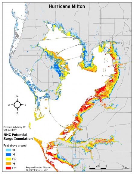 NHC raster data for Hurricane Milton storm surge inundation 10/09/24