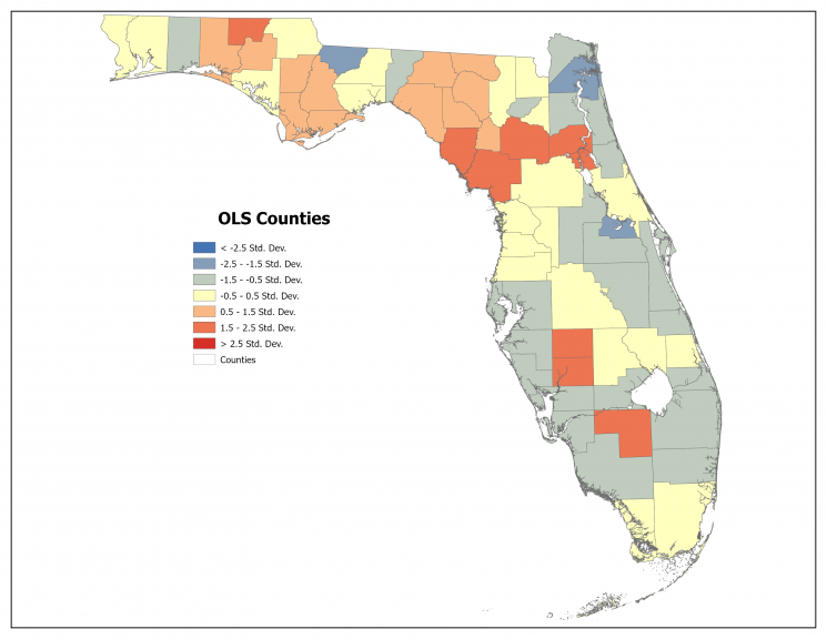 Linear Regression Results based upon Counties