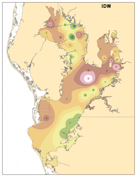 Tampa Bay water quality estimates from the IDW method