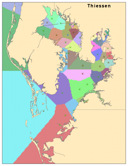 Thiessen Polygon interpolation of Tampa Bay water quality