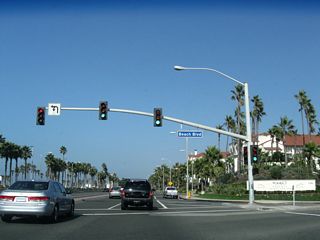Plans originally called for both California 1 and California 39 to be freeways, and had those plans come to fruition, a major freeway-to-freeway interchange would have been built somewhere near here for the connection between the two. Some proposals from the 1960s even showed portions of California 1 freeway being constructed offshore to minimize impact on the beach itself.