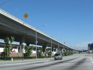 Imperial Highway and the Interstate 105 viaduct east from California 1 (Sepulveda Boulevard).
