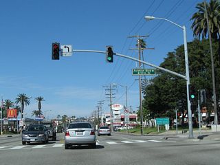 After several signalized intersections with numbered streets that begin with First Street near the southern border of Hermosa Beach, northbound California 1 (Pacific Coast Highway) eventually meets 10th Street and Aviation Boulevard. Aviation Boulevard provides an alternate route to Artesia Boulevard (former California 91) east.