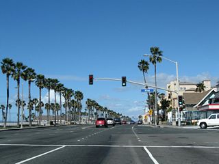 Northbound California 1 (Pacific Coast Highway) meets First Street.