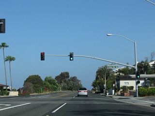 California 1 (Coast Highway) approaches Vista del Sol in Three Arch Bay.