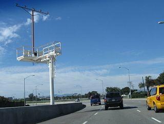 The northern runway for LAX is located just west of here; this median tower helps aircraft land on the northern runway.