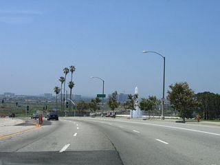 In Playa del Rey, California 1 (Lincoln Boulevard) approaches Loyola Marymount University.