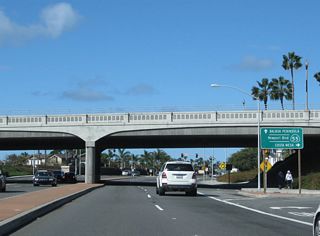 Northbound California 1 meets California 55 (Newport Boulevard) north to Costa Mesa and Santa Ana.