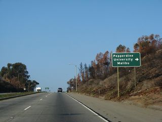 The main entrance to the campus at Pepperdine University is located off forthcoming Malibu Canyon Road (CR N-1) north.