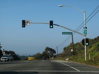 Heathercliff Road / Emily Shane Way spurs south to the Point Dume Mobile Home Park from a siganalized intersection with PCH.
