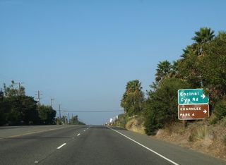 Encinal Canyon Road climbs northward to Charmlee Wildernees Park en route to SR 23 (Decker Road) at Barney Knob.