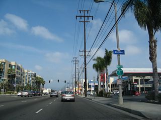 North from Marina Expressway, California 1 (Lincoln Boulevard) leaves Marina del Rey and enters Venice, a community of the city of Los Angeles and one of the Westside districts. Located between Marina del Rey and Santa Monica, Venice includes famous Venice Beach and Muscle Beach. This is the third time California 1 has entered the city of Los Angeles; the first time was near the Ports of Long Beach and Los Angeles at Interstate 110.