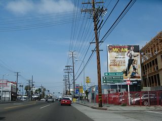 California 187 (Venice Boulevard) follows Venice Boulevard northeast through the Mar Vista and Palms communities of Los Angeles, skirting the northern edges of Culver City. It ends at Interstate 10 (Santa Monica Freeway) at Exit 7 A near the intersection with La Cienega Boulevard. California 187 is basically unsigned, with no reassurance shields or route markers on intersecting state routes. However, some structures are marked with 187 postmiles.