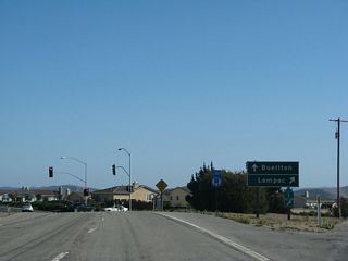Lompoc Casmalia Road ends as the right lanes connect to California 1 (H Street) south into downtown Lompoc and the left lanes connect to La Purisima Road east to California 246 en route to Buellton and Solvang.