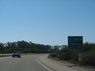 The next major intersection along California 1 (Cabrillo Highway) south is with California Boulevard and Lompoc Casmalia Road. California 1 turns south onto Lompoc Casmalia Road, while the main lanes continue into Vandenberg Space Force Base as California Boulevard.