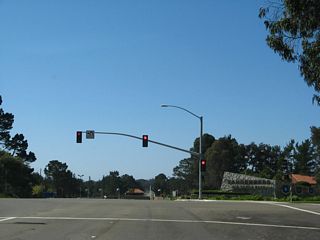 California Boulevard travels west into Vandenberg Space Force Base, while California 1 (Lompoc Casmalia Road) travels south toward Vandenberg Village and Lompoc.