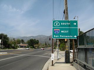 A loop ramp connects Angeles Crest Highway north with Interstate 210 west and California 2 south (west). Turn right here for Glendale Freeway south to Glendale and Los Angeles. Interstate 210 (Foothill Freeway) leads northwest to San Fernando and onward to Interstate 5 for points north.