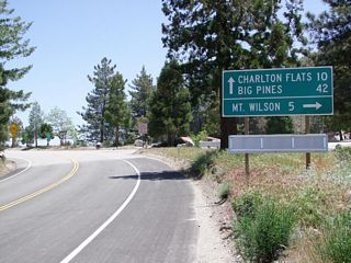 Skipping ahead and now riding along the crest after the intersection with Angeles Forest Highway N-3 (not shown), eastbound California 2 (Angeles Crest Highway) approaches and meets Mt. Wilson Red Box Road. Photo taken by Martin Grahl (05/21/10).