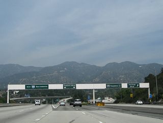 The right two lanes carry California 2 onto Interstate 210 east, with a link to Verdugo Boulevard. Exit 20B, Interstate 210 west also departs here via the left lanes.