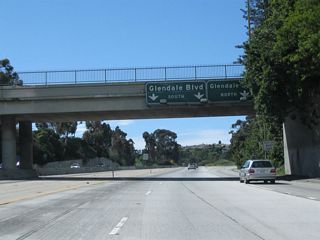 Westbound (southbound) California 2 meets Exit 12, Glendale Boulevard north. The remaining two lanes connect to California 2 (Glendale Boulevard) southwest to Echo Park, a community of the city of Los Angeles.