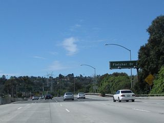 The right lane of southbound (westbound) California 2 (Glendale Freeway) becomes exit only for Exit 13B, Fletcher Drive. The freeway enters the Atwater Village community of Los Angeles; the section of California 2 freeway between Avenue 38 and Interstate 5 was briefly known as Allesandro Freeway until it was subsumed into the Glendale Freeway in the 1970s.