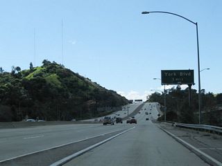 Leaving the California 134 (Ventura Freeway) interchange and entering the city of Los Angeles, the next exit along California 2 (Glendale Freeway) west (south) is Exit 15B, York Boulevard.