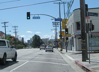 Continuing southwest on Glendale Boulevard, California 2 meets Aaron Street and officially enters the community of Echo Park.