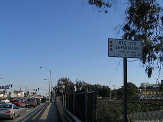 It is arguable as to whether California 1 immediately begins at the northern Olympic Boulevard intersection or at the point where southbound traffic merges onto Lincoln Boulevard on the other side of the bridge over Interstate 10. For route continuity purposes, the southbound direction of Lincoln Boulevard over the Santa Monica Freeway could be considered a continuation of California 2 until meeting the eastbound lanes of Olympic Boulevard at the south end of the Lincoln Boulevard bridge.