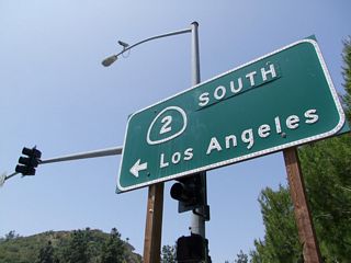 After passing over California 2, Camino San Rafael/Mountain Street meets the on-ramp to California 2 south to Los Angeles and Echo Park. Photo taken 05/15/10 by Martin Grahl.