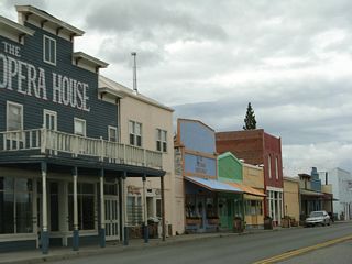 A line of historic building storefronts follows 11th Street (CR A-28 and California 3) in Downtown Montague.