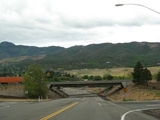 The interchange between California 3 and Interstate 5 is a standard diamond. Although not noted here, California 3 picks up the designation of Business Loop I-5 after passing under the freeway. The business loop will accompany California 3 through central Yreka, including the segment that follows Historic U.S. 99.