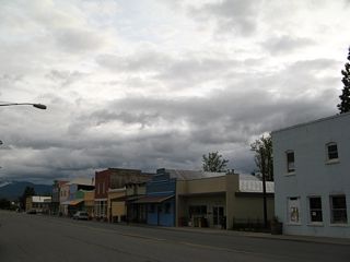 This view shows the storefronts that line 11th Street along California 3 and Siskiyou County Route A-28 in Downtown Montague.