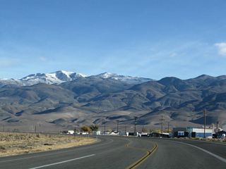Eastbound (northbound) U.S. 6 passes through Laws (el. 4,113 feet) near the foot of the White Mountains. At this point, U.S. 6 again turns north.