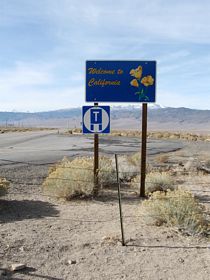 A Welcome to California sign and cattle guard crossing are found along U.S. 6 at the point where U.S. 6 leaves the Silver State of Nevada (Mineral County) and enters the Golden State of California (Mono County).