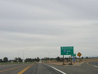 While the right lane exits only onto Interstate 8 westbound, the left lane continues north onto Imperial County S-32 (Orchard Road).