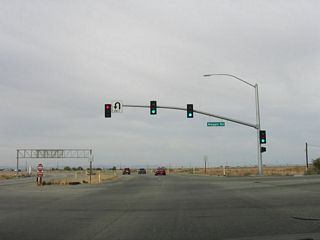 Northbound California 7 meets Maggio Road at this traffic signal.