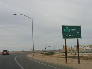 Continue straight ahead through the Menvielle Road/Carr Road intersection to follow California 7 north to California 98 and Interstate 8. To the city of Calexico, follow California 7 north to California 98 east.