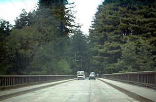 This kind of narrow bridge is typical on California 9. This bridge is located south of Ben Lomond.