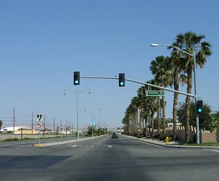Clinton Street heads south from the succeeding traffic light on Indio Boulevard to Arabian Gardens Mobile Estates and other neighborhoods to SR 111.