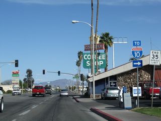 An Interstate 10 trailblazer references the diamond interchange joining Lovekin Boulevard with Interstate 10 at Exit 239.