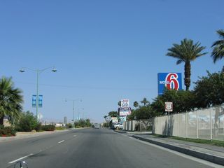 A remaining Historic U.S. 99 route marker stands along Indio Boulevard between Fred Waring Drive and Sun Gold Street.