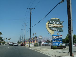 A vintage sign for what was the Grinder Haven restaurant west of San Antonio Avenue.