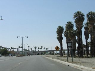 The addition of a sidewalk along Indio Boulevard west after 2007 coincided with the removal of the U.S. 99 historic sign posted between Requa Avenue and Grace Street.