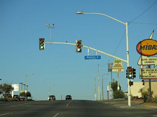 Business Loop I-15/Historic U.S. 66 (Main Street) ascend to 2,200 feet above sea level east by the signalized interection with Avenue A.