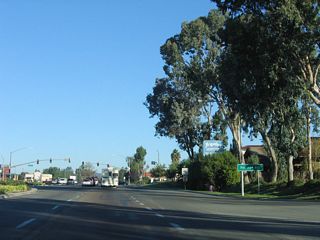 The ensuing traffic light beyond the signalized entrance to Felicita Town Center retail plaza operates at Felicita Avenue.