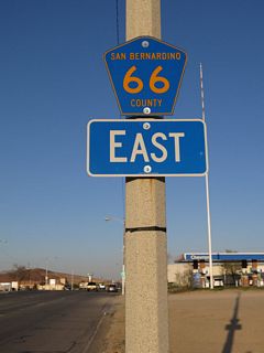 The San Bernardino County Route 66 marker posted along Main Street east of L Street was removed by 2019.