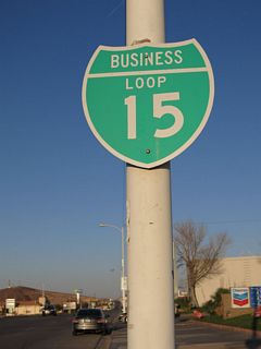 Business Loop I-15 reassurance marker posted along Main Street east of L Street.